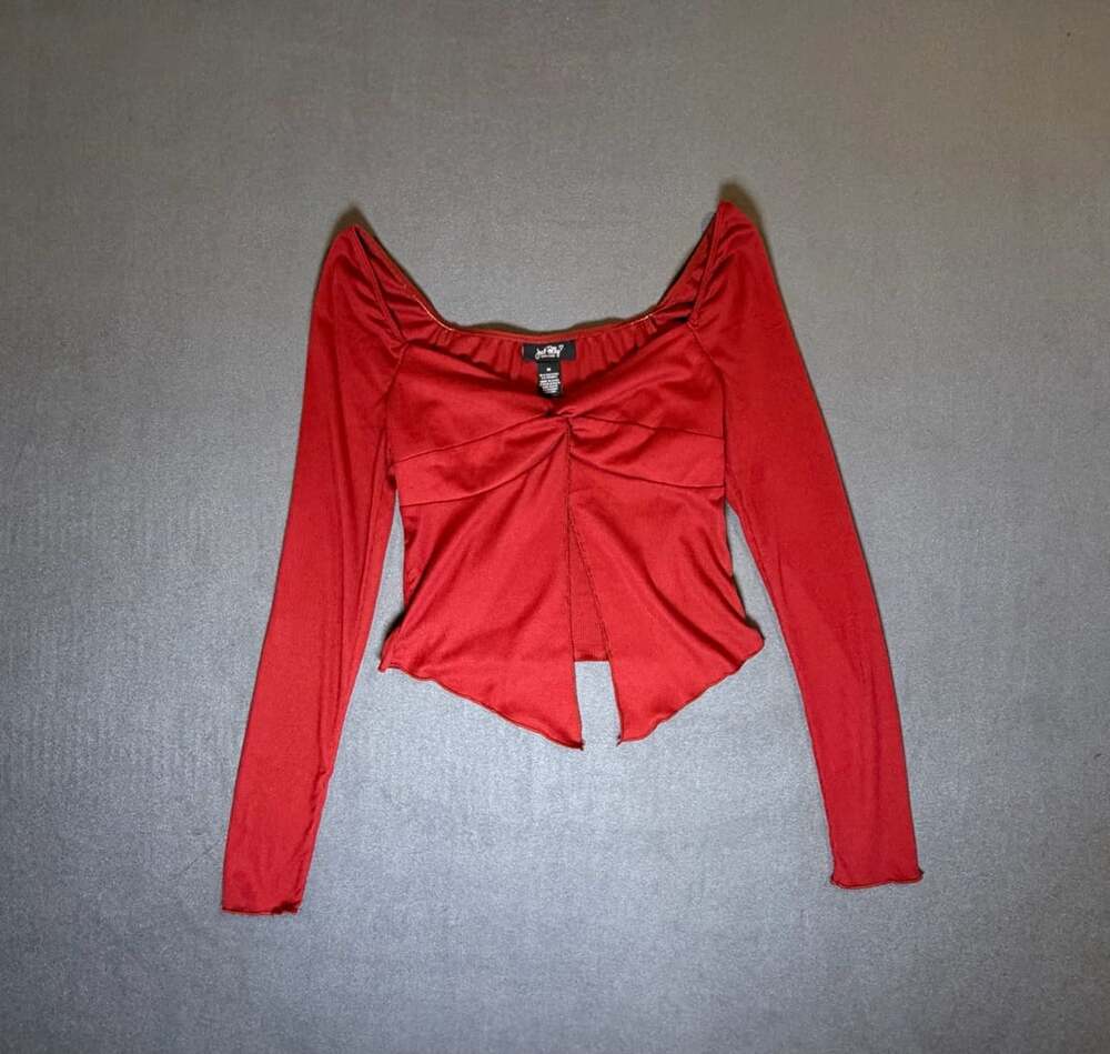 Just Polly Red Y2K Long Sleeve Split Front Fairy Grunge Top M